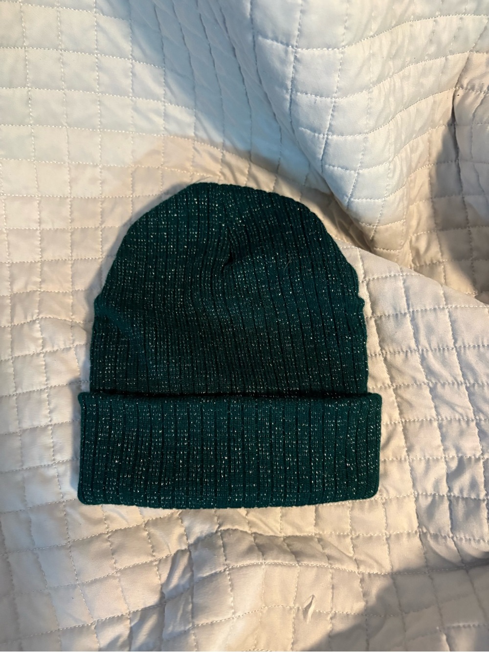 Kids Knit Beanie Hat in green with Metallic Accent